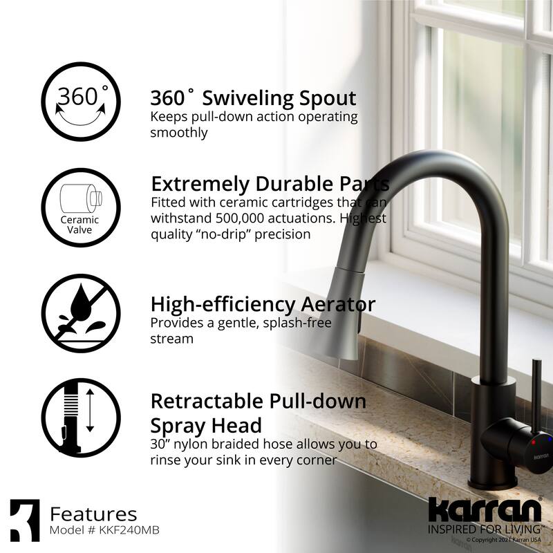 Karran Weybridge Single-Handle Pull-Down Sprayer Kitchen Faucet with Matching Soap Dispenser