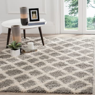 SAFAVIEH Dallas Shag Melahat Trellis 1.5-inch Thick Rug - Grey/Ivory - 8' x 10'