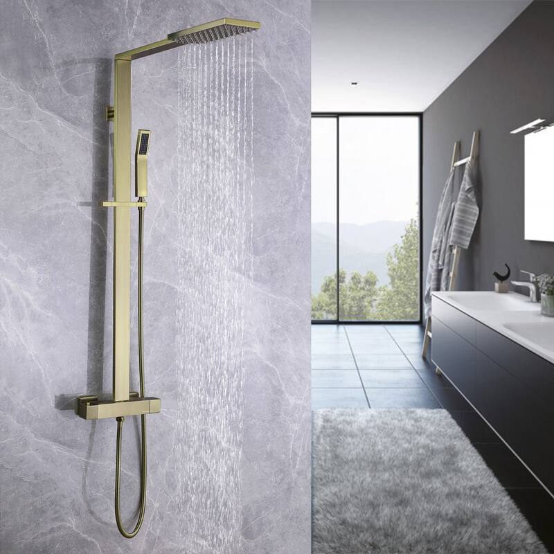 Wall-mounted Thermostatic Exposed Wall Mounted Complete Rain Shower System Black