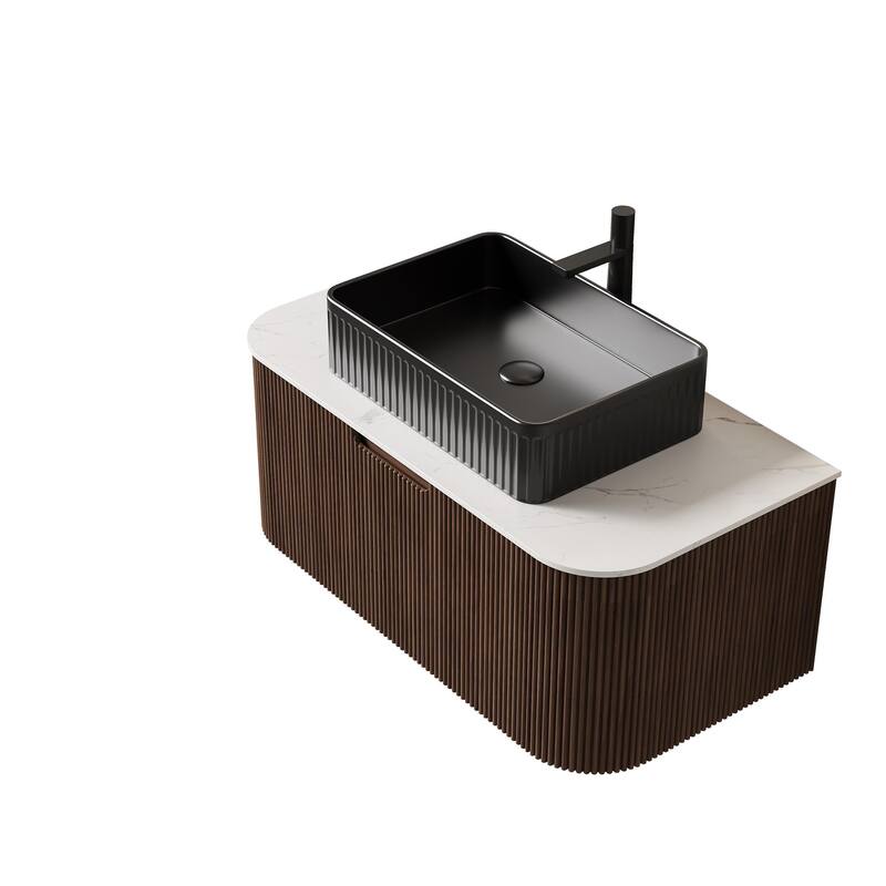 Wall Mounted Bathroom Vanity with Black Rectangular Ceramic Basin