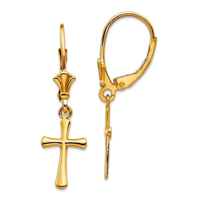Curata 10k or 14k Yellow or White Gold Polished Beveled Cross Leverback Earrings - 30x8mm - 10k - Yellow