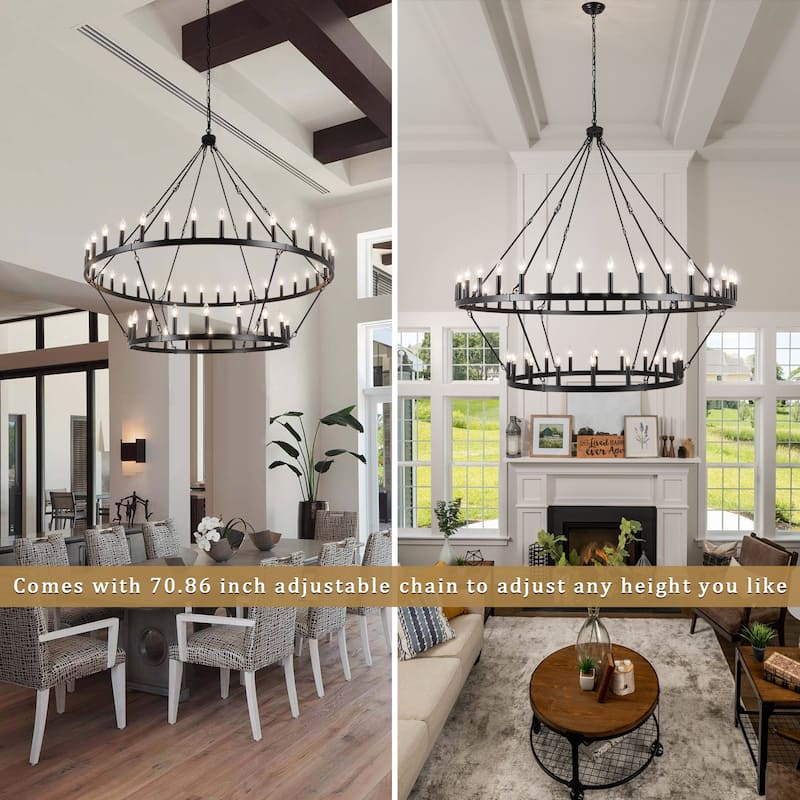 60 in. 54-Light 2 Tier Extra Large Farmhouse Wagon Wheel Chandelier