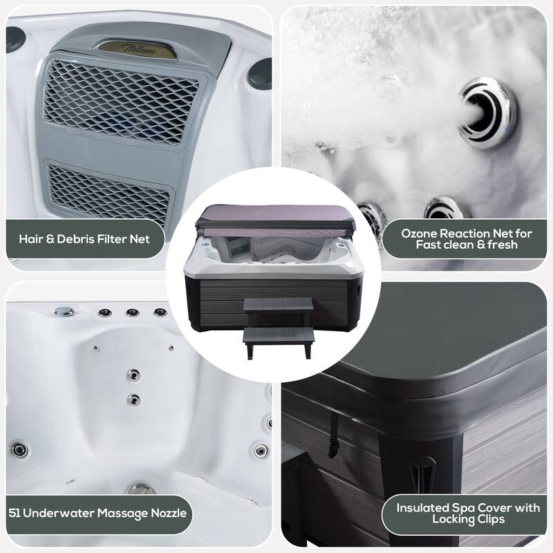 EROMMY Luxury 6-Person Hot Tub – 51 Jets, Heated & Ozonated – Premium Family Spa with Cover