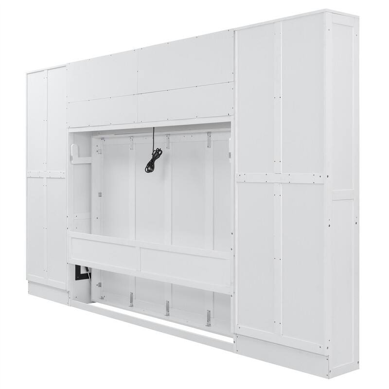 Full/Queen Size Murphy Wall Bed with Closet and 2 Storage Drawers, Space Saving Foldable Murphy Cabinet Bed with Storage Shelves
