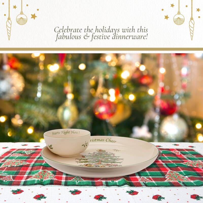 Spode Christmas Tree 2 Piece Chip and Dip Set - 12.5" D x 3.25" H