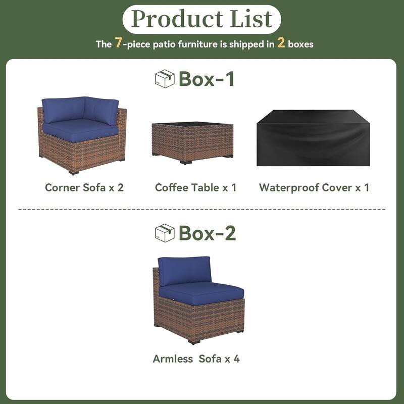 AOXUN Wicker Rattan Outdoor Sectional Sofa Set with Coffee Table