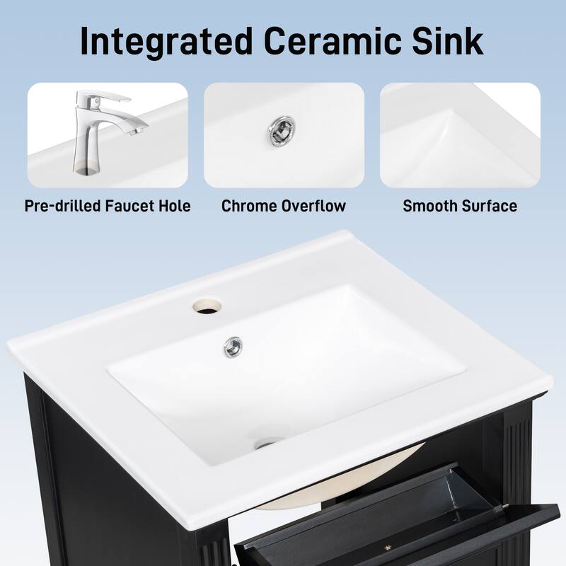 20" Freestanding Bathroom Vanity with Sink, Solid Wood Legs, Adjustable Shelf & Tilt-Out Drawer, Perfect for Tiny Bathrooms
