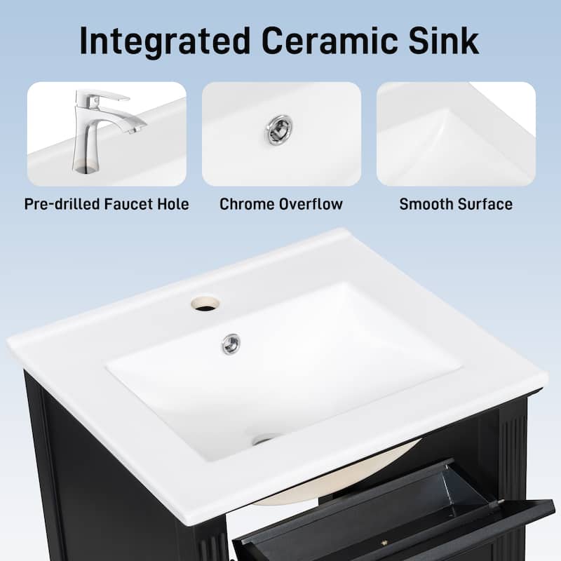 20-Inch Bathroom Vanity with Sink,Solid Wood Legs,Adjustable Shelf,Tilt-Out Drawer,Zinc Alloy Knobs