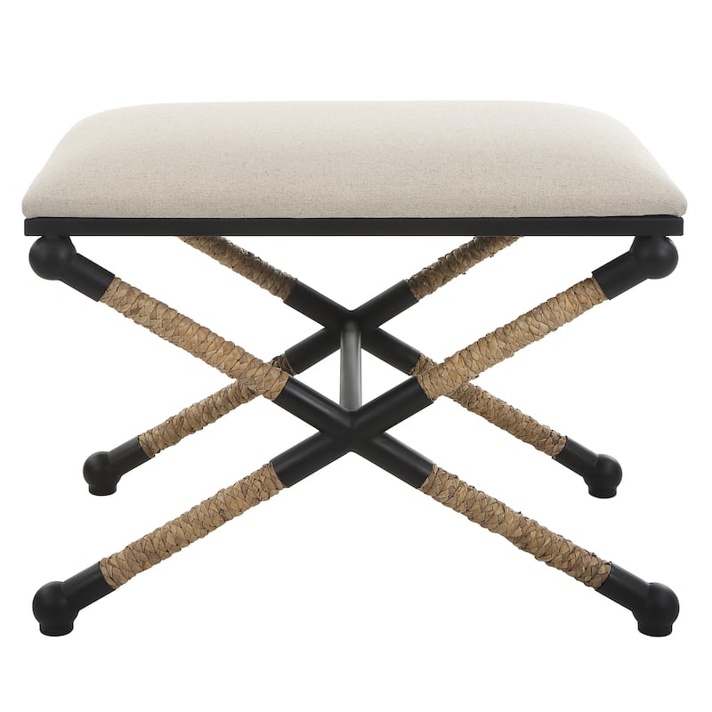 Accent Bench with Satin Black Finish and Wrapped in Braided Straw - 23. ...