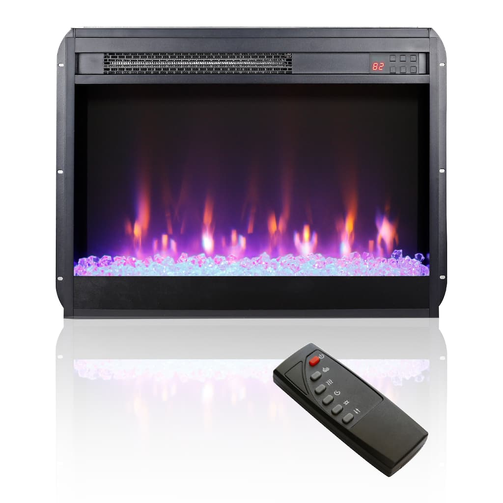 23 inch electric fireplace insert,heater,crystal,realistic flame,remote control with timer,overheating protection,with sidelight