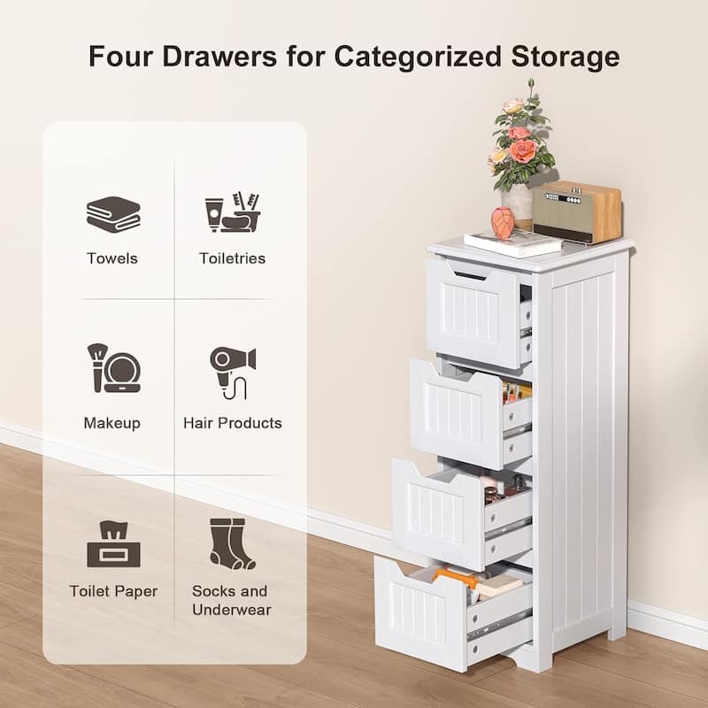Bathroom freestanding floor standing storage cabinet with 4 drawers slim storage cabinet tall linen tower
