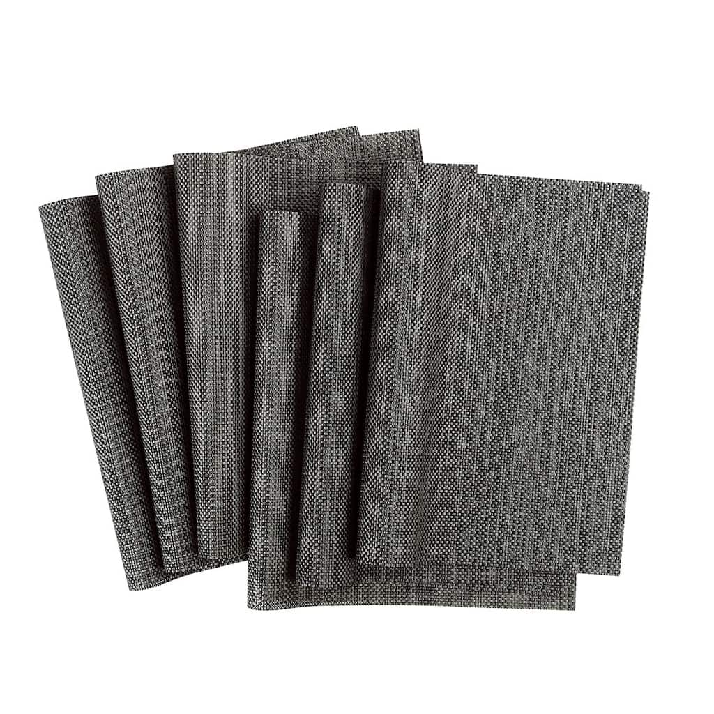 Heat Resistant Non-skid PVC Table Mats Woven Placemats Dark Gray 6pcs - Dark Grey