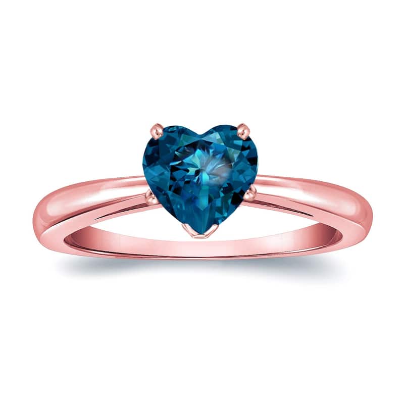 Auriya 14k Gold 1.05ctw Heart Shape Blue Diamond Solitaire Engagement Ring - Rose - 4