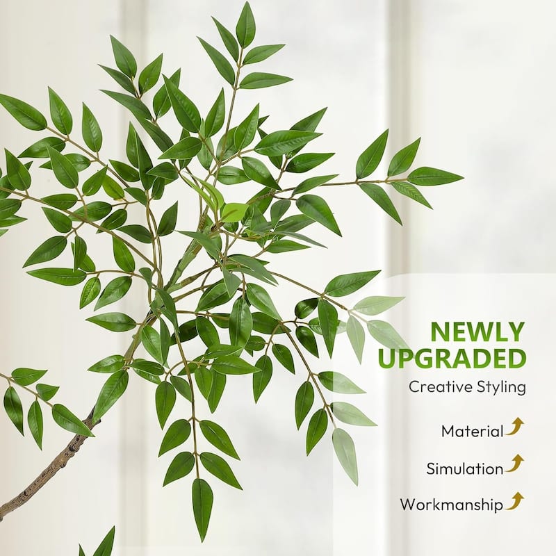 Artificial Plants Indoor, 5FT Tall Faux Floor Plant in Pot, Nandina Artificial Tree with Grey Planter