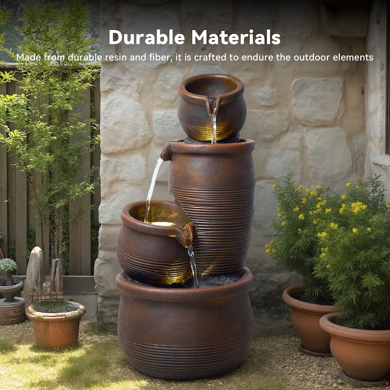 Polyresin Outdoor Hand Crafted Weather Resistant Fountain with LED Lights