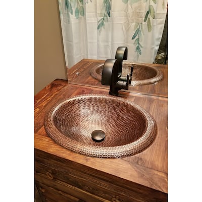 18-in Wide Rim Oval Self Rimming Hammered Copper Bathroom Sink (LO18RDB)