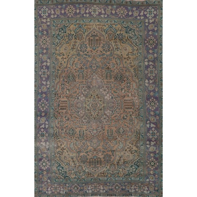 Over-Dyed Tabriz Persian Vintage Area Rug Hand-Knotted Wool Carpet - 7'0"x 10'11"
