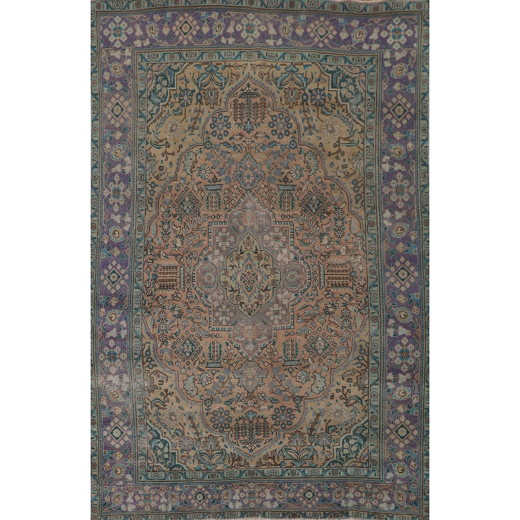 Over-Dyed Tabriz Persian Vintage Area Rug Hand-Knotted Wool Carpet - 7'0"x 10'11"