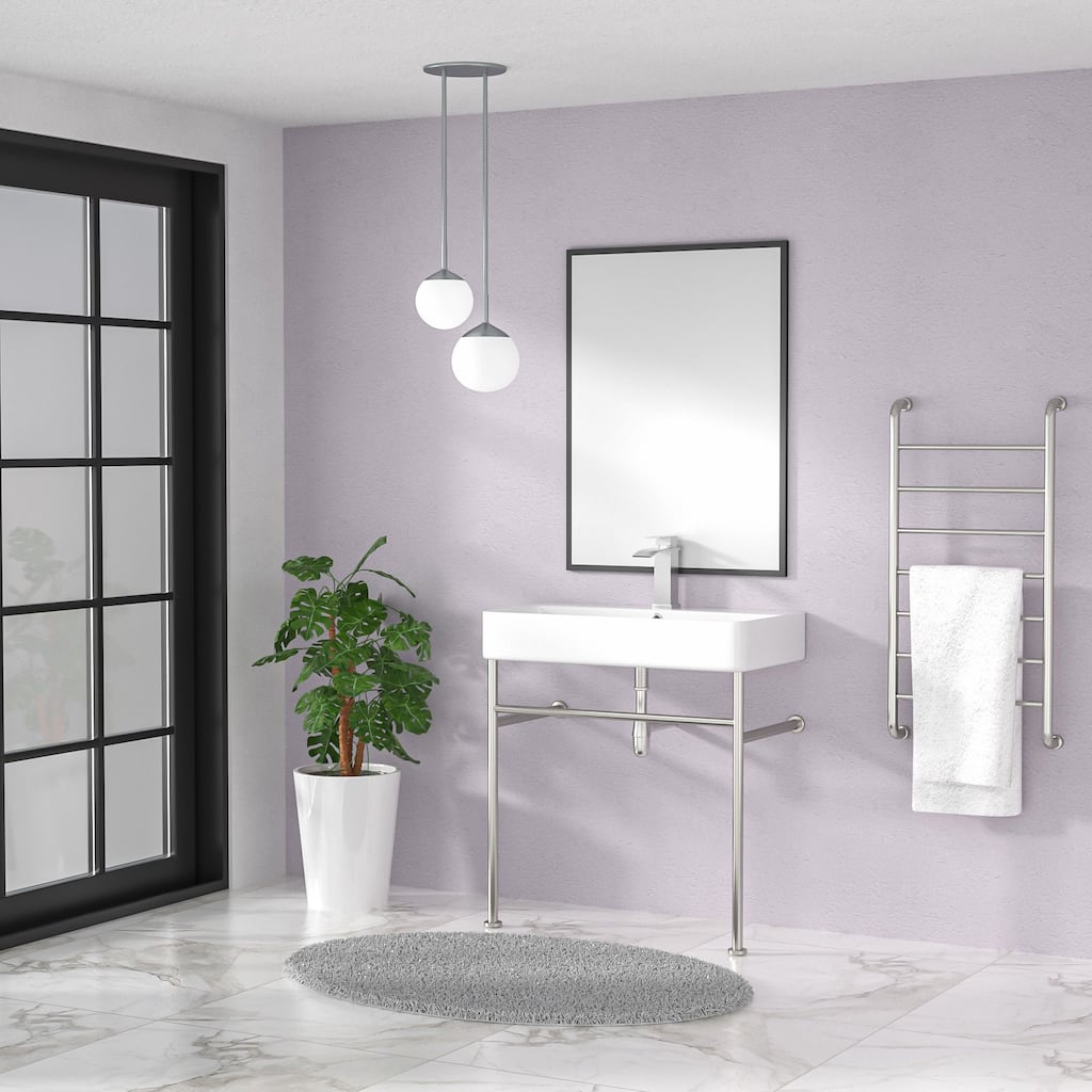 Kichae Ceramic Console Sink White Basin Gold/Black/Silver Legs