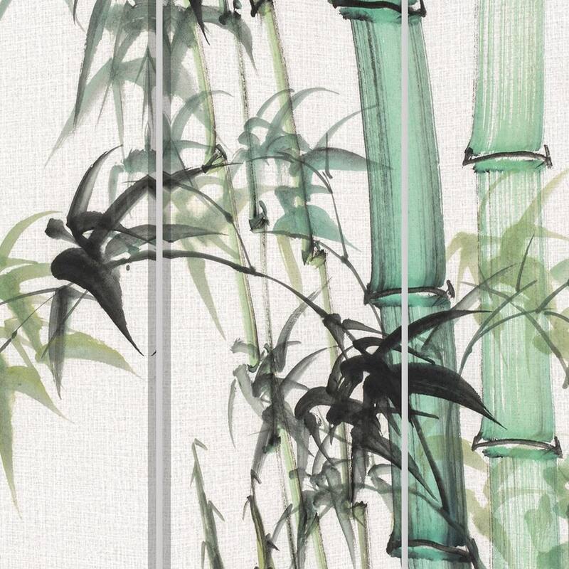 72 Inch 3 Panel Canvas Room Divider with Bamboo Print,Multicolor