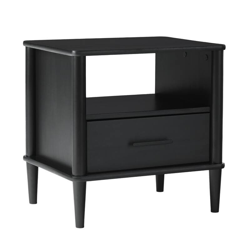 Transitional Solid Wood Spindle Nightstand - Black - Black