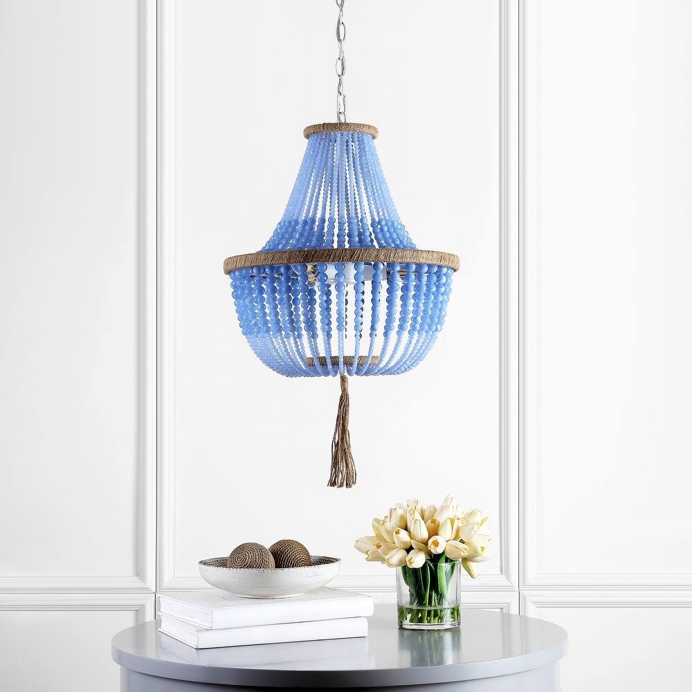 SAFAVIEH Lighting Kaori Adjustable 3-Light Blue Pendant Lamp - 16.5"x16.5"x29.75- 111.75" - 17Wx17Dx112H