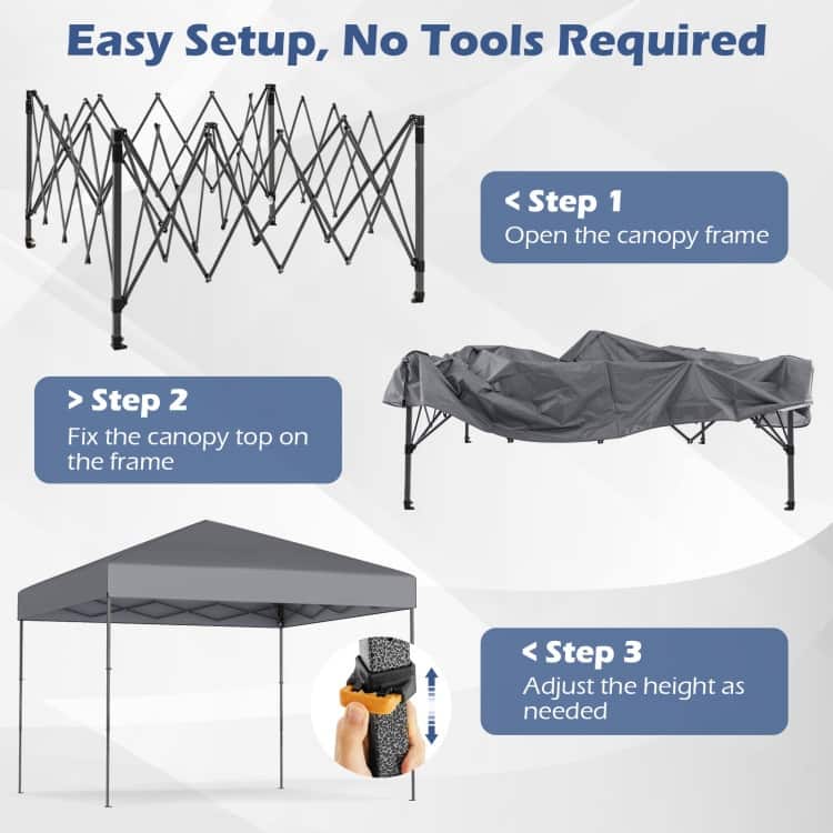 Oxford Fabric Metal Pop Up Canopy Tent with Bag and Adjustable Height