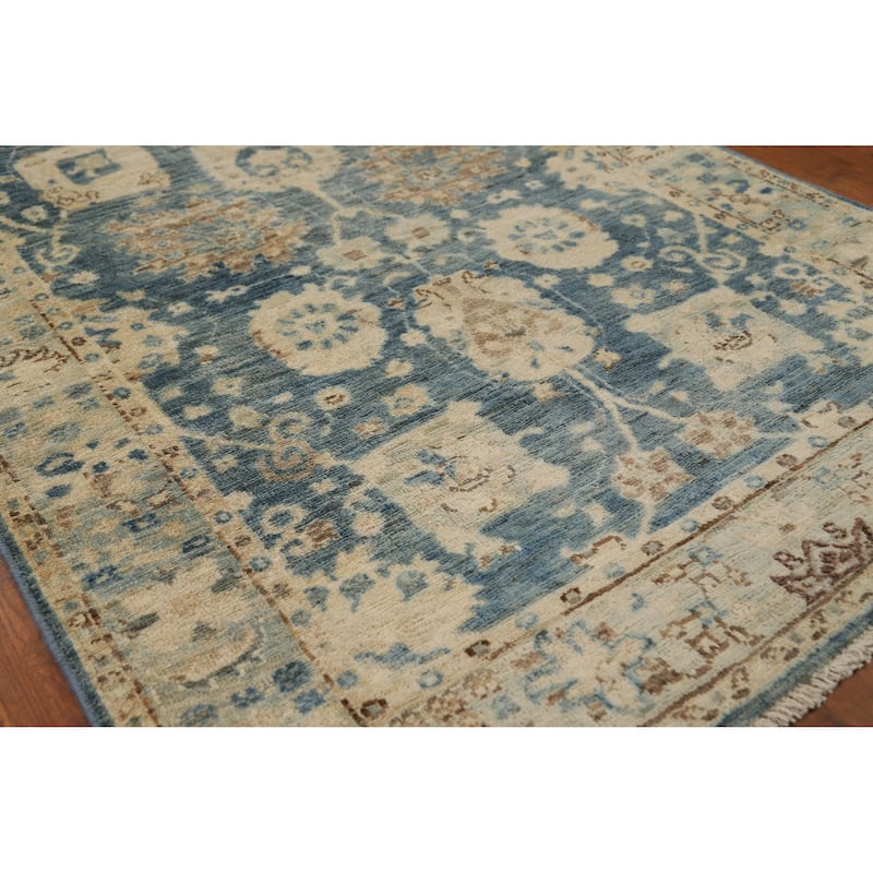 Hand Knotted Oriental 100% Wool Carpet Transitional All-Over Navy Blue & Blues Oushak Runner Rug - 11' 7'' X 3' 2''