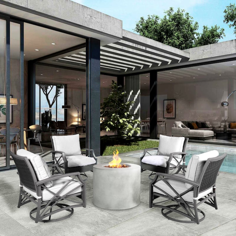 Loren 32" Round Concrete Propane Fire Pit Set for Patio (40,000 BTU)