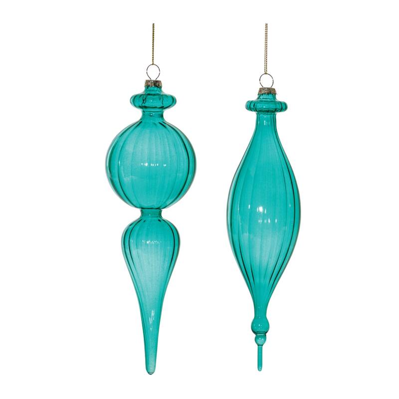 Ribbed Finial Drop Glass Christmas Ornaments - 9.25" - Blue - 6ct