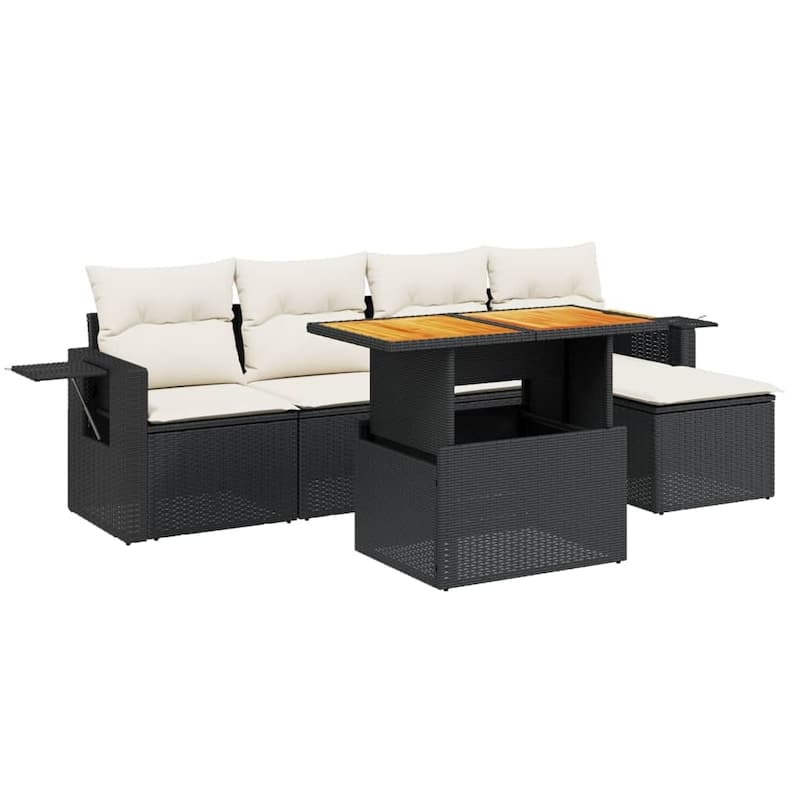 vidaXL Garden Sofa Set Black PE rattan 6 Piece Set Adjustable Armrests - 21.7 x 39.4 x 28.7