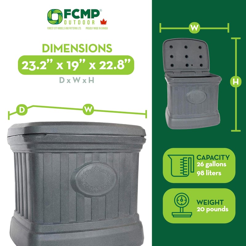 FCMP Outdoor SB120-GRY-S 26 Gallon Outdoor Utility Storage Bin Container, Gray - 18.3