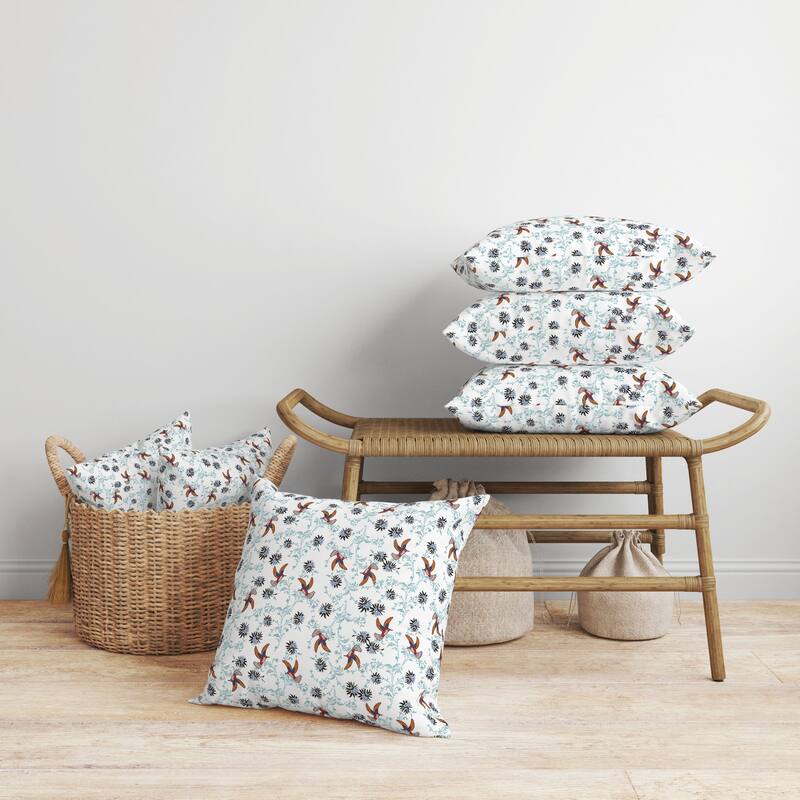 Songbird Flora Parade Faux Suede Reversible Throw Pillow White and Orange
