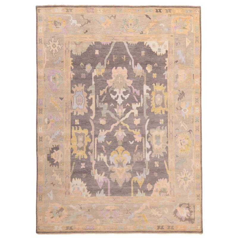 ECARPETGALLERY Hand-knotted Modern Oushak Dark Grey Wool Rug - 9'0 x 11'9