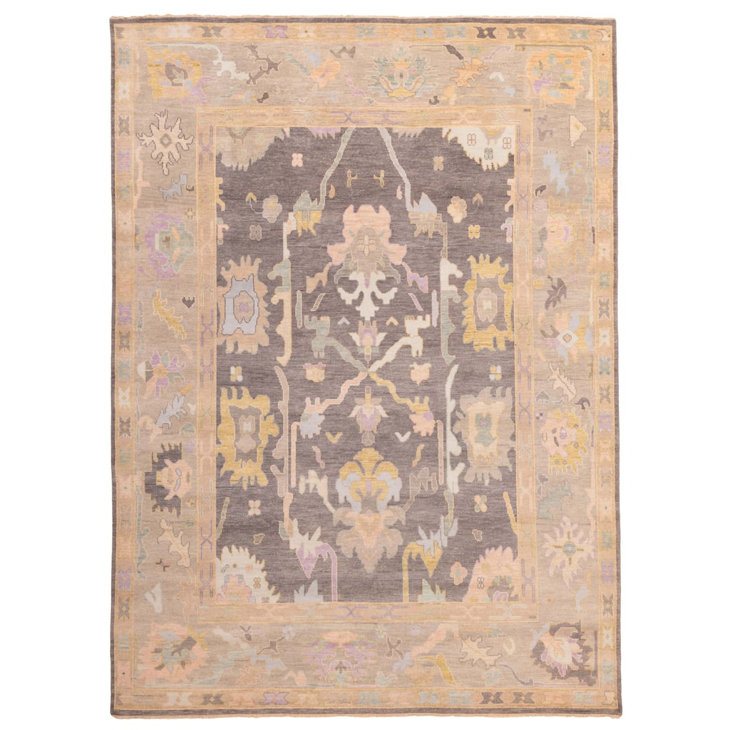 ECARPETGALLERY Hand-knotted Modern Oushak Dark Grey Wool Rug - 9'0 x 11'9