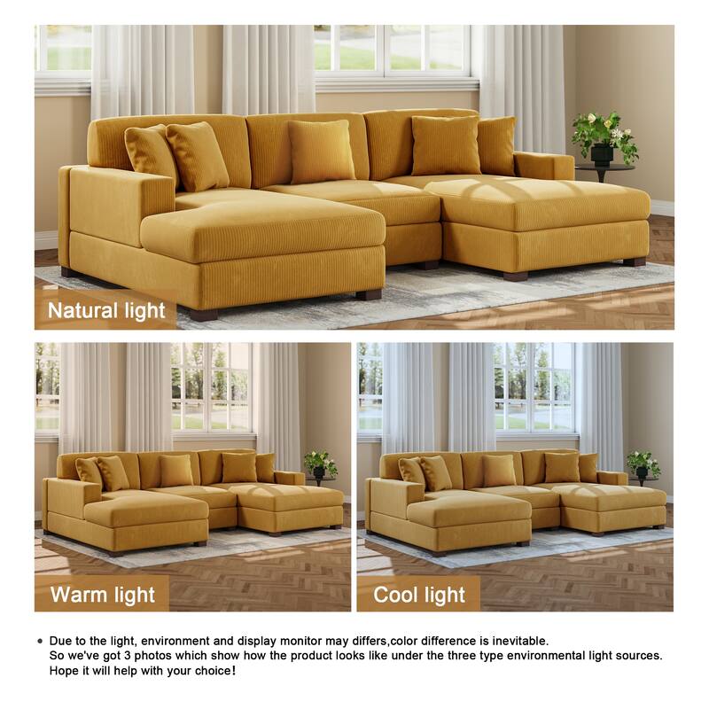 Upholstered Oversized Modular Sectional Sofa Set Corduroy Sleeper Sofa With Chaise