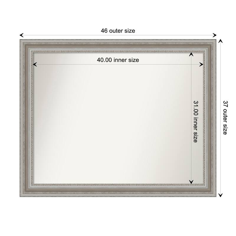Parlor Silver Framed Non-Beveled Custom Wall Mirror, Bathroom Vanity Mirror - Outer Size: 45.5 x 36.5
