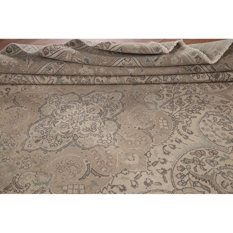 Hand Knotted Oriental 100% Wool Carpet Traditional Floral Beige & Ivories Tabriz Area Rug - 12' 7'' X 10' 0''