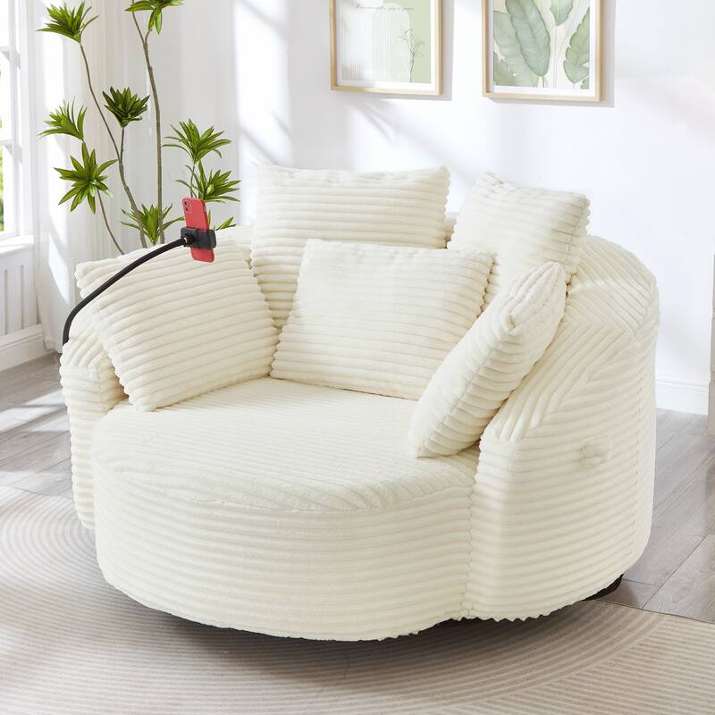 360° Swivel Chair Accent Barrel Chair Corduroy Round Sofa Chair