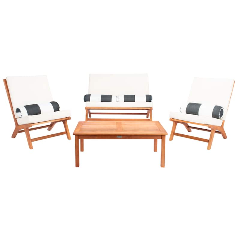 SAFAVIEH Outdoor Aryana 4-Piece Conversation Patio Set with Accent Pillow - 46W x 34D x 32H