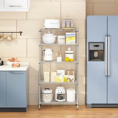 5-Tier Rectangle Metal Storage Rack Silver Gray