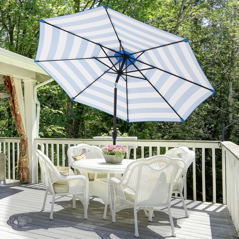 Pure Garden 9ft Striped Patio Umbrella with Push Button Tilt