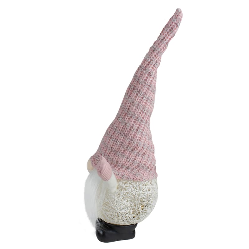 LED Rattan Gnome Christmas Figure - 19" - Warm White Lights - Pink and White