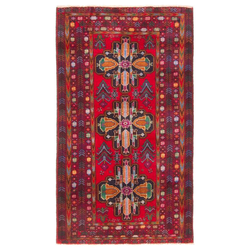 ECARPETGALLERY Hand-knotted Teimani Red Wool Rug - 2'11 x 4'10