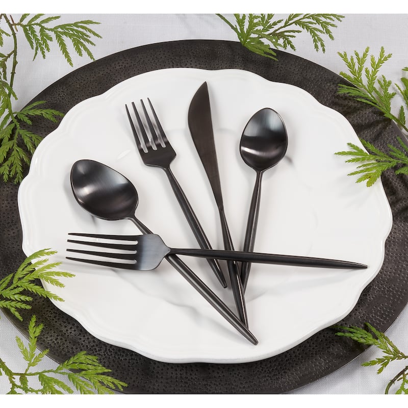 Stainless Steel Flatware With Dark Design (Set of 5)