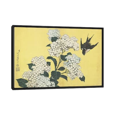iCanvas "Hydrangea And Swallow, c.1832" by Katsushika Hokusai Framed Canvas Print