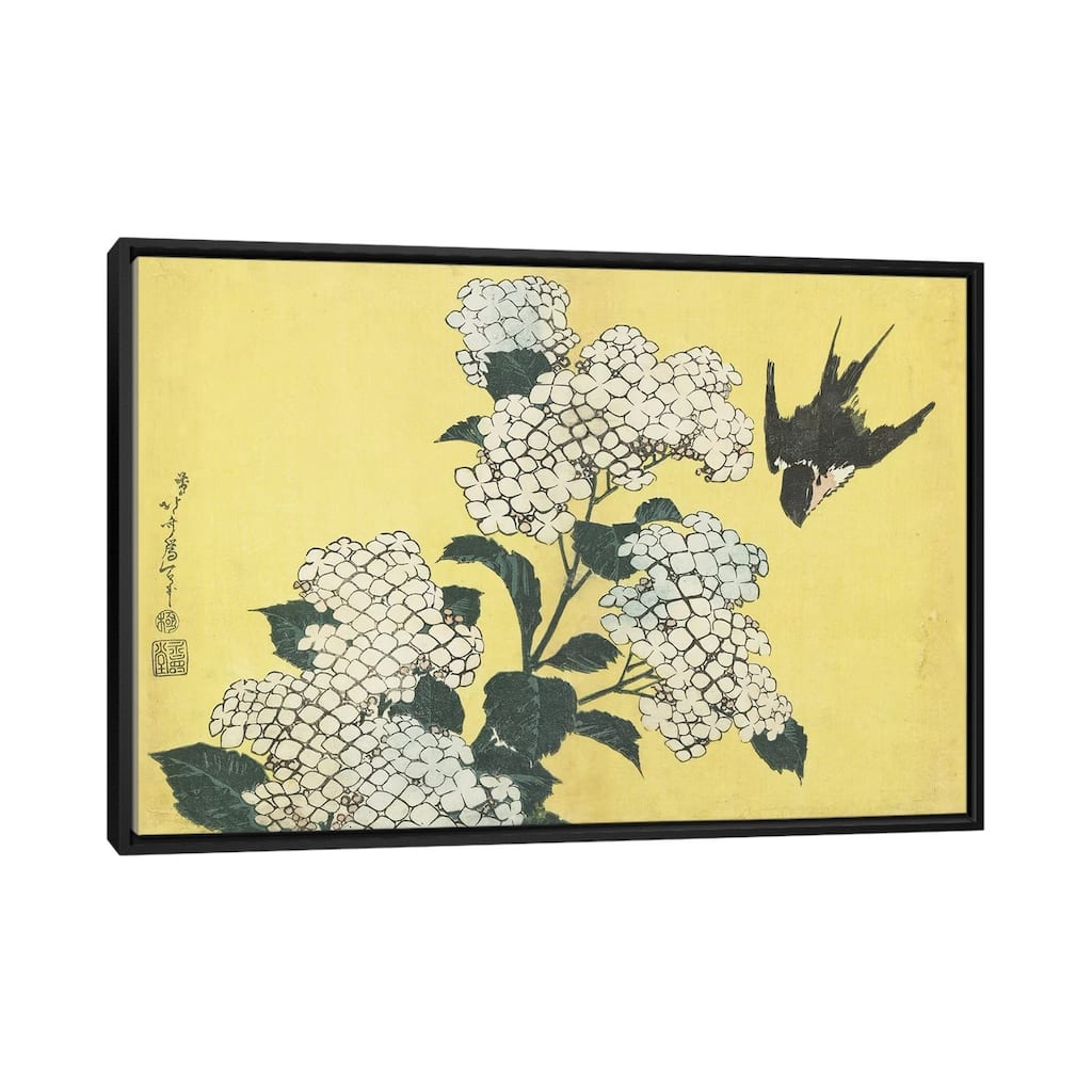iCanvas "Hydrangea And Swallow, c.1832" by Katsushika Hokusai Framed Canvas Print