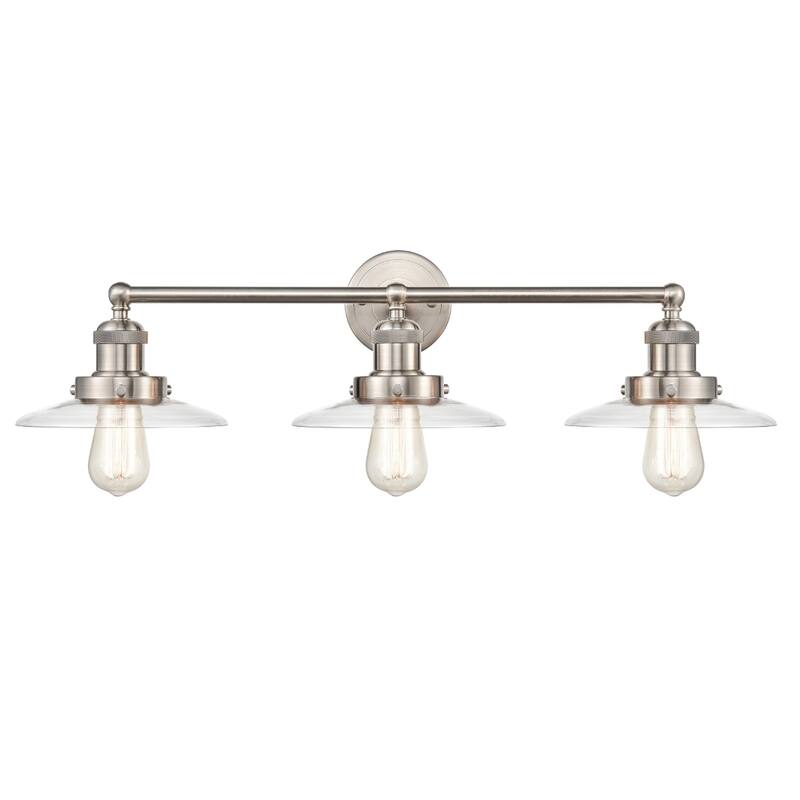 English Pub 18-inch Wide 2-Light Vanity Light in Satin Nickel - 28 - Nickel and Clear
