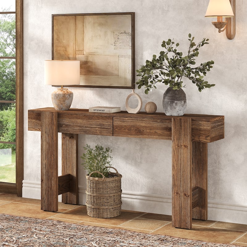 Solid Wood Console Table with 2 Drawers for Entryway, Living Room