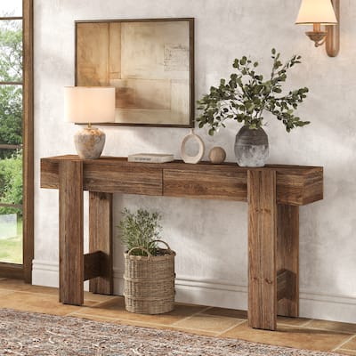 Solid Wood Console Table with 2 Drawers for Entryway, Living Room